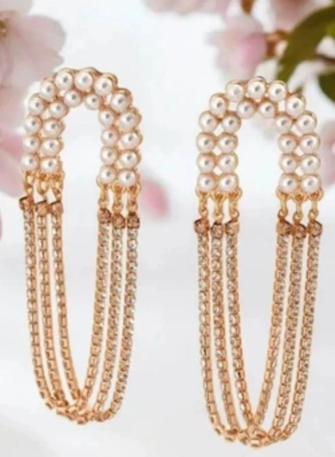 Take Two Women Faux Pearl Tassel Chain Earrings